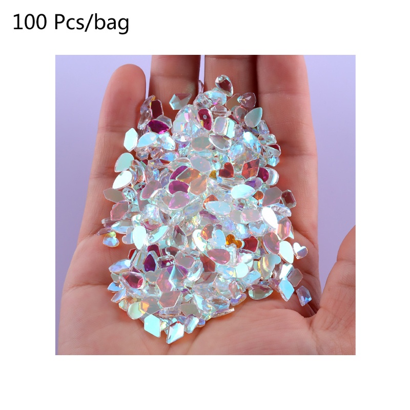 Crystal Nail Art AB Rhinestones Nail Gems Iridescent Clear Glass Fancy -Shape Flat Back Shiny Nail Jewels for Nails Art