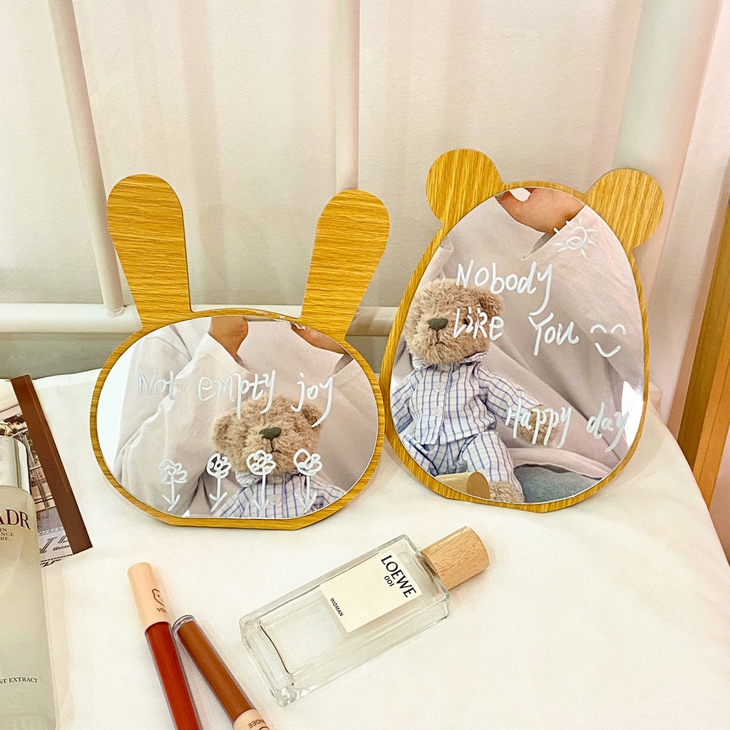 PVN44802 Gương soi để bàn, gương trang điểm gỗ decor phòng thỏ và gấu