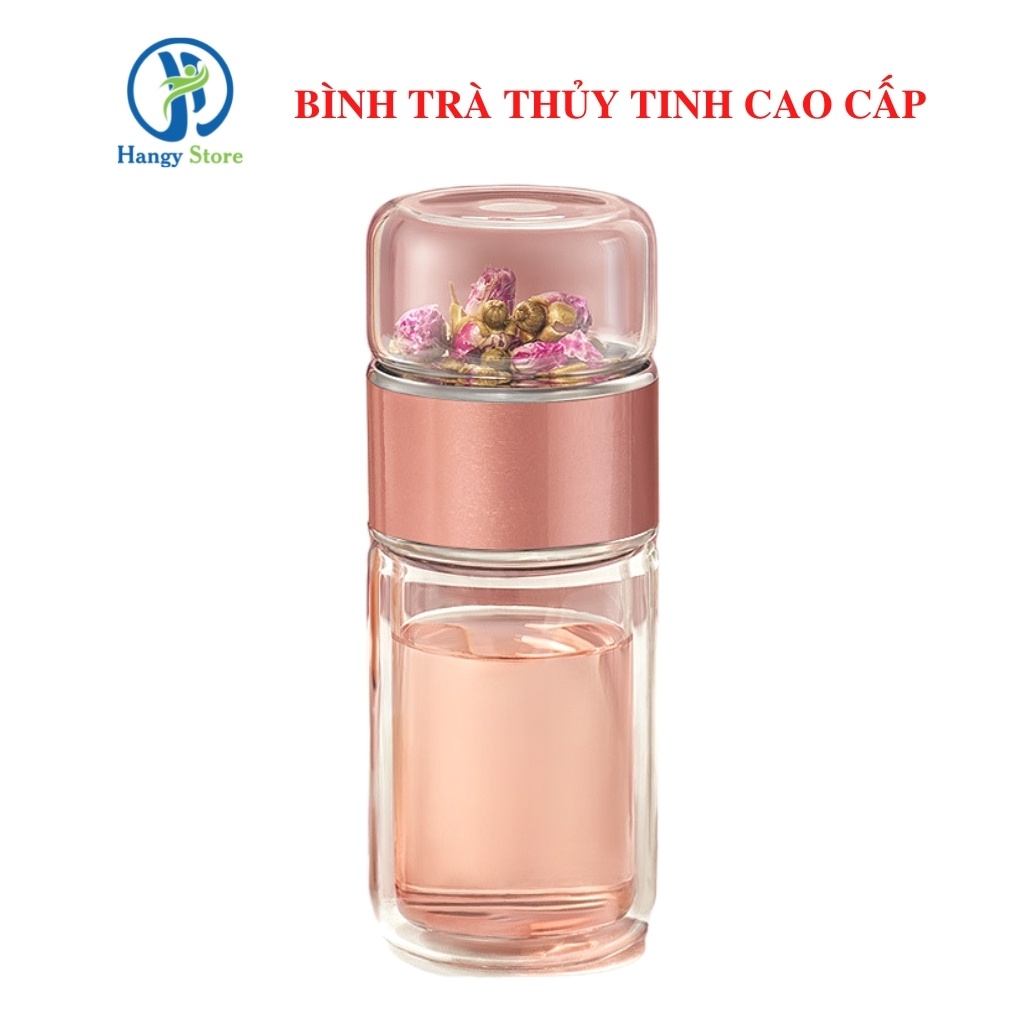 Bình trà thủy tinh 2 lớp cách nhiệt và lõi inox 304