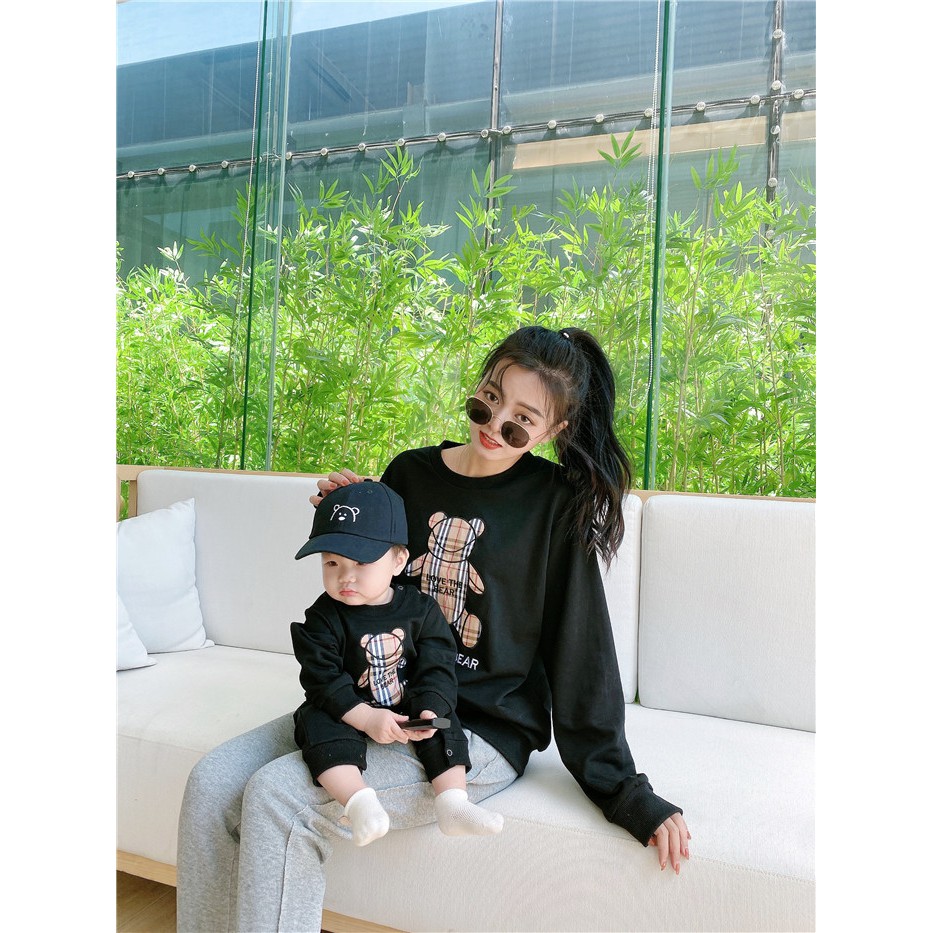 Áo hoodie gia đình Familylove - Áo khoác hoodie họa tiết gấu Burrbery đáng yêu chất liệu nỉ da cá cao cấp