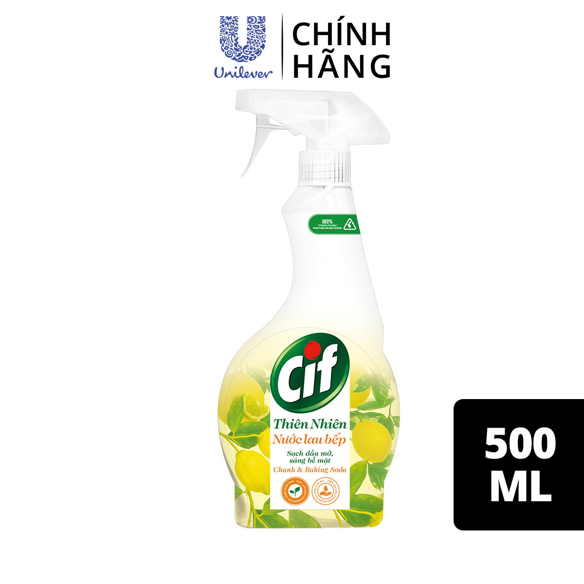 Nước Lau Bếp Cif Thiên Nhiên 500ML Chanh & Baking Soda Sạch Dầu Mỡ An Toàn