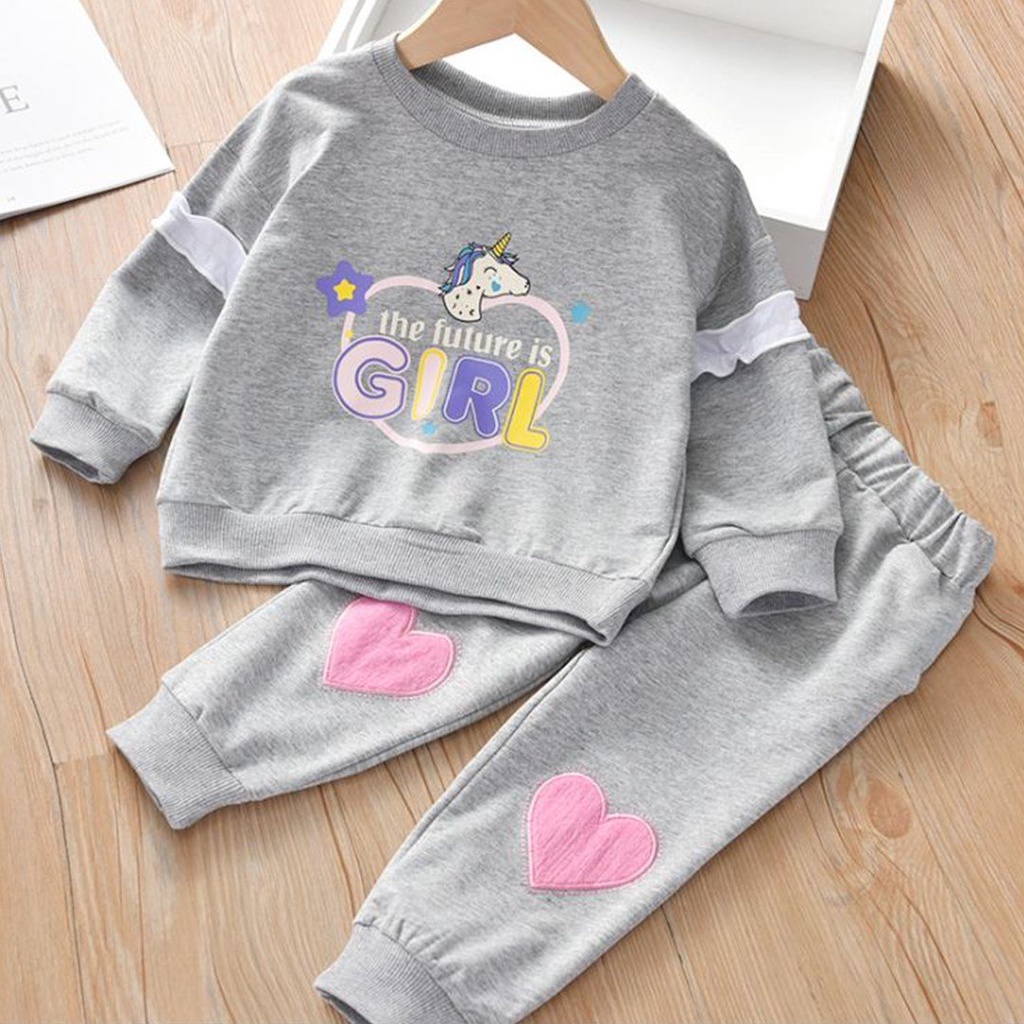 Bộ dài tay bé trai bé gái thu đông chất nỉ da cá size đại đến 50kg - Bộ FUTURE GIRL