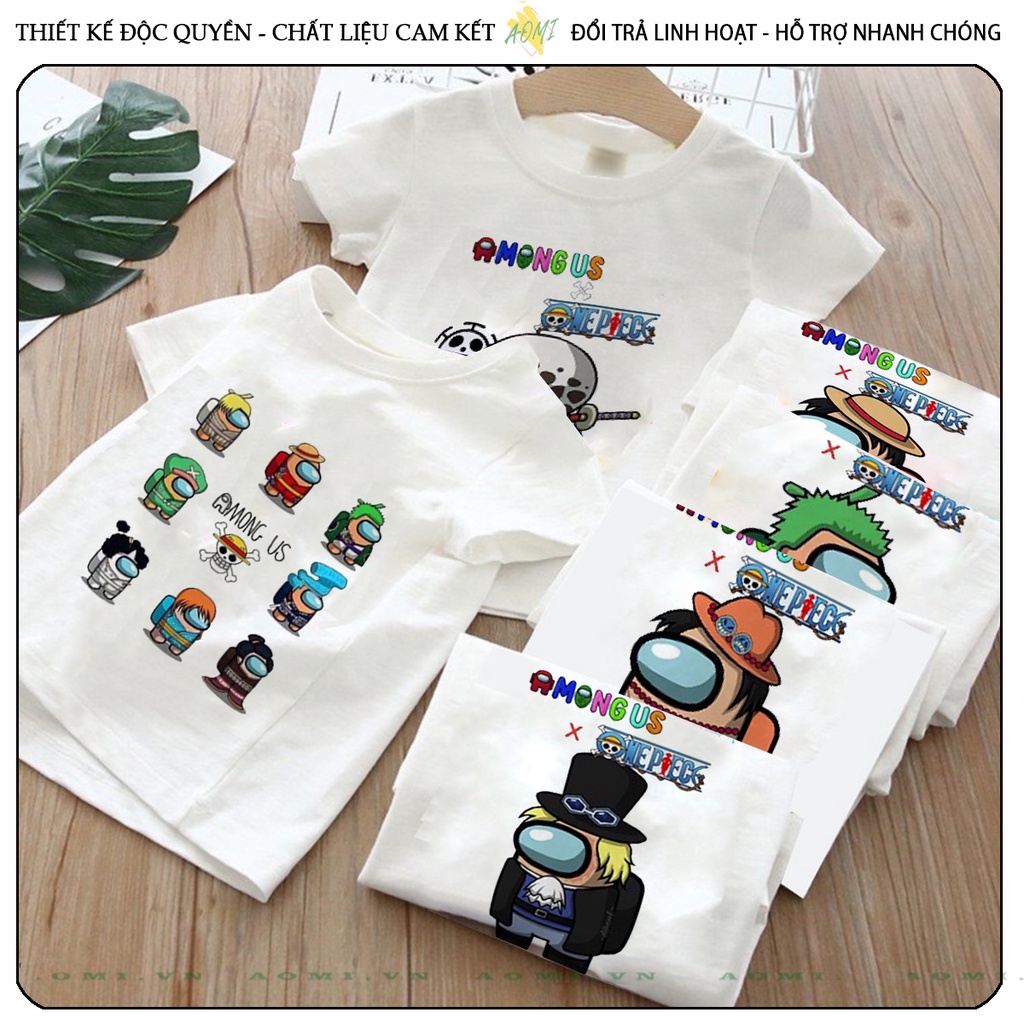 ÁO THUN  Among Us x One Piece UNISEX PHÔNG TRẮNG TAY NGẮN NAM NỮ GIA ĐÌNH CẶP ĐÔI SIZE TRẺ EM BÉ TRAI GÁI AOMIVN