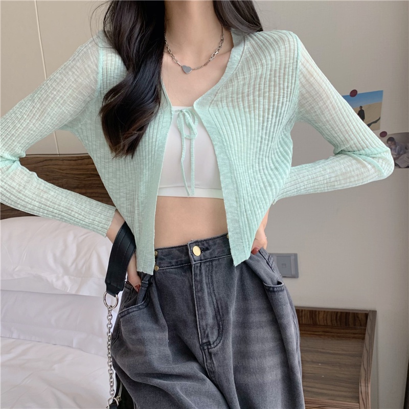 Áo Khoác Cardigan Dệt Kim Mỏng Chống Nắng Cột Dây Thời Trang Mùa Hè Cho Nữ