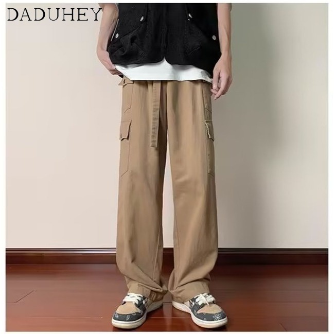 DaDuHey Autumn American Style Retro Multi-Pocket Versatile Workwear Pants Men and Women Couple Loose Straight Casual Pants