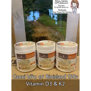 [Tủ Dược sĩ] Canxi hữu cơ Bioisland cho người lớn & trẻ em từ 12 tuổi hộp 150 viên, Vitamin D3 và K2