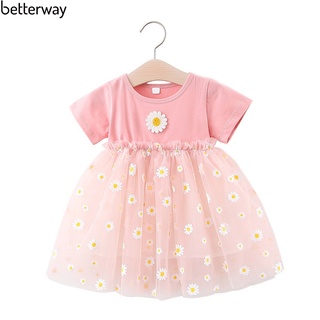 Đầm Dáng Rộng Phối Lưới In Hoa Dễ Thương Thời Trang Mùa Hè Cho Bé Gái