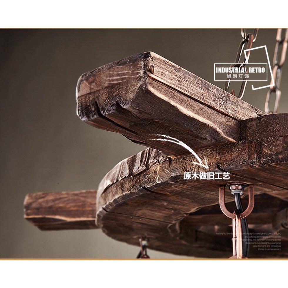 Đèn chùm gỗ thả trần decor vintage trang trí nhà hàng, quán bar phong cách cổ điển hình bánh lái tàu thuỷ