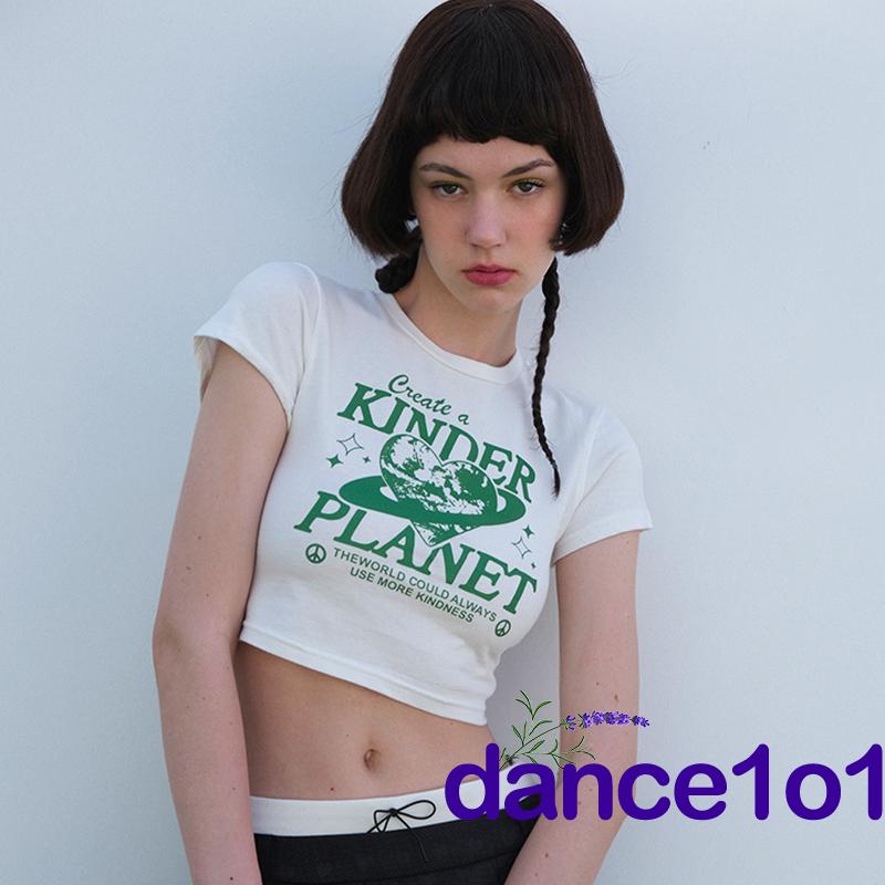 Áo Thun Nữ Ngắn Tay In Chữ dance1o1-Y2k