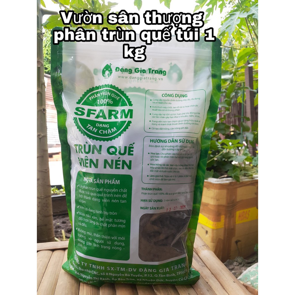Phân Trùn Quế Viên Nén, Sfarm Đặng Gia Trang Tan Chậm Gói 1 kg Kích Chồi, Tạo Rễ, Hệ Vi Sinh Có Lợi cho Lan, Cây, Hoa