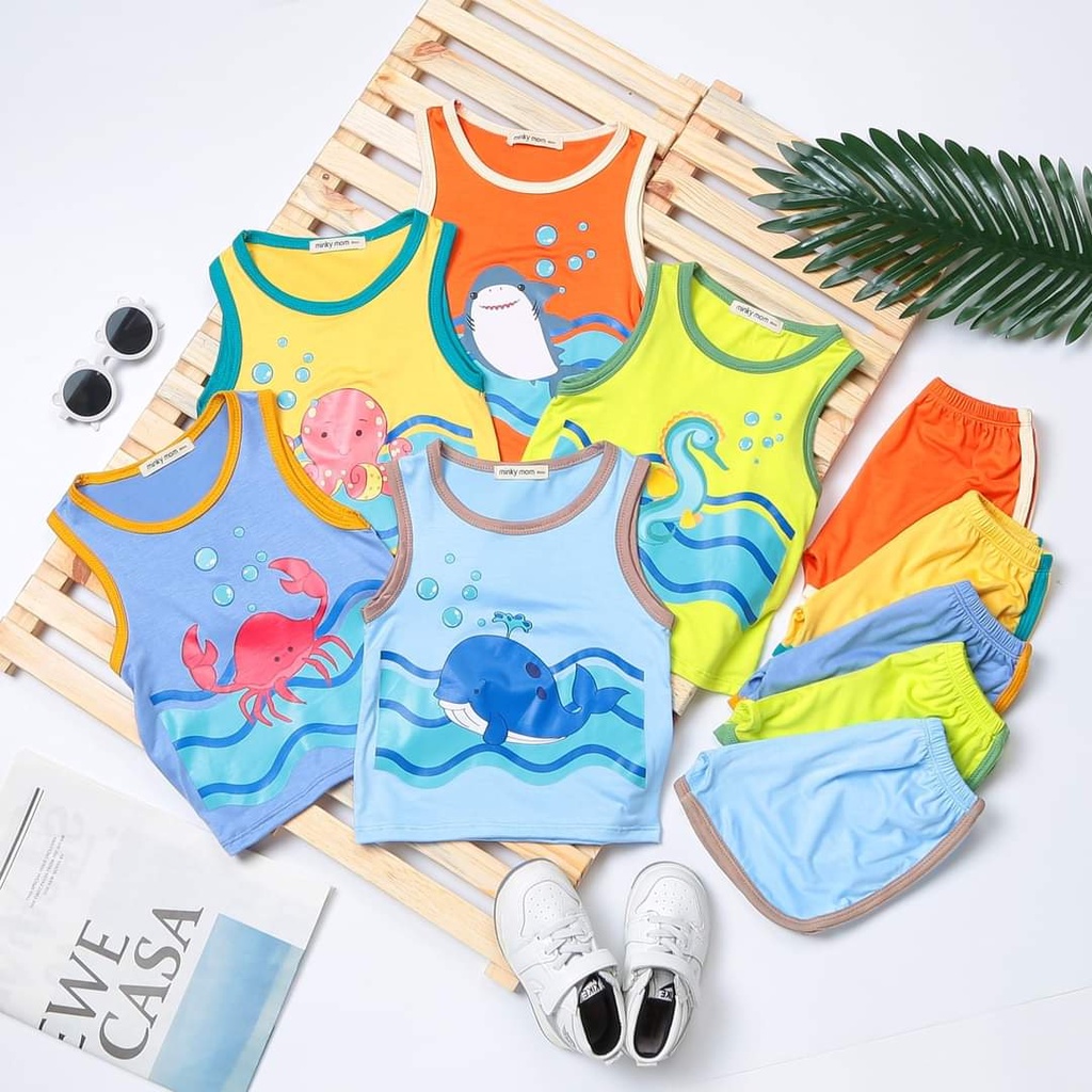 Bộ quần áo ba lỗ cho bé trai bé gái in hình động vật biển, mặc cho mùa hè. Cả bộ quần áo, bé 9-20kg BL15 Shop-Mẹ-Rùa