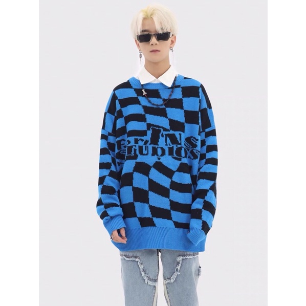 Áo Len Sweater Unisex Instudio Taobao hoạ tiết bàn cờ 3 màu cá tính, streetstyle