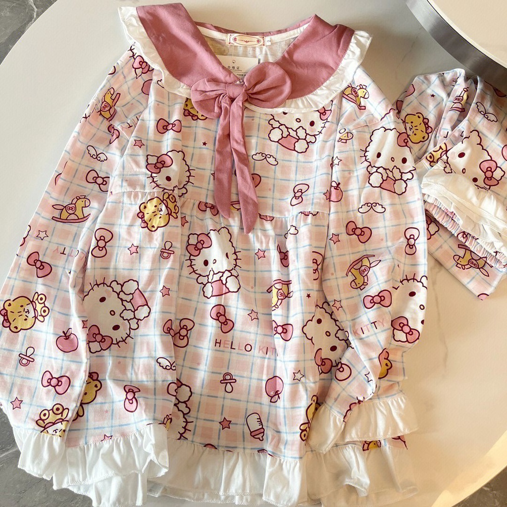 Bộ Đồ Ngủ Dài Tay Mềm Mại Họa Tiết Hoạt Hình Phong Cách Nhật Bản Cho Nữ