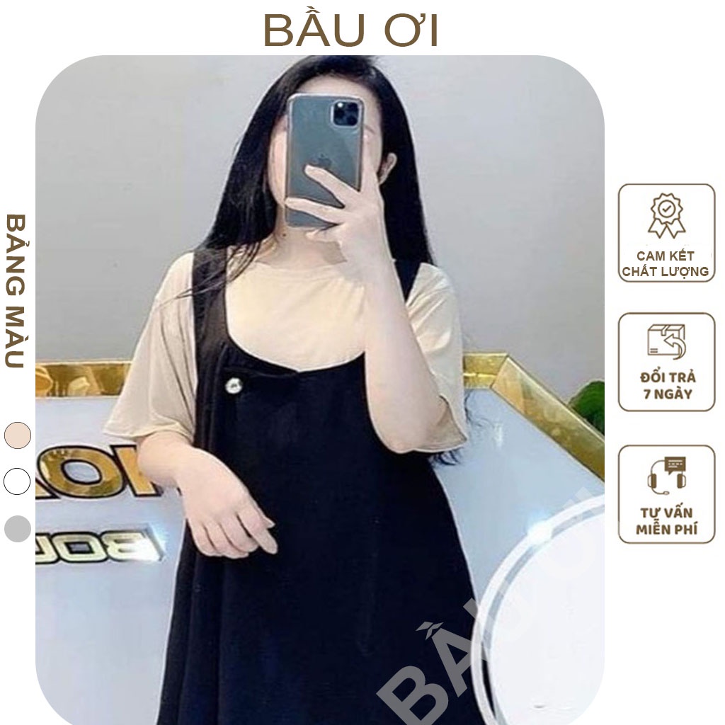 [BAUOII V27] ĐẦM BẦU CÔNG SỞ THỜI TRANG HÀN QUỐC - VÁY BẦU YẾM KÈM ÁO CHẤT ĐŨI HÀN THOÁNG MÁT FREE SIZE ĐẾN 75KG