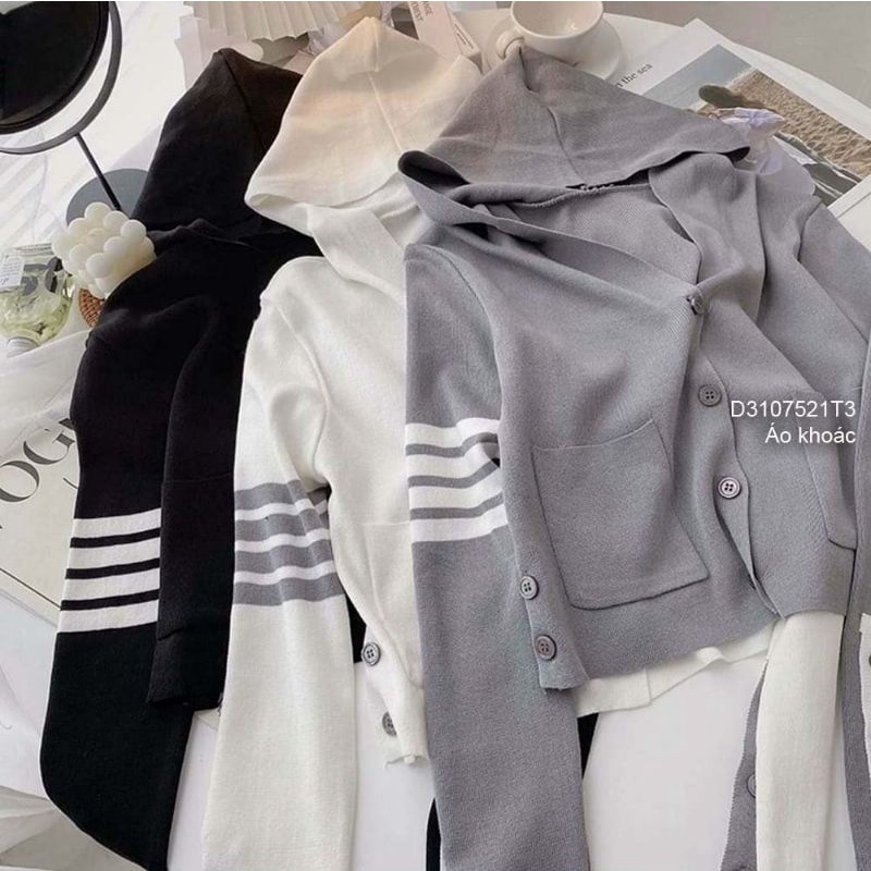 Áo khoác len gài nút phối nút tay có nón hàng Quảng Châu 3107 T3