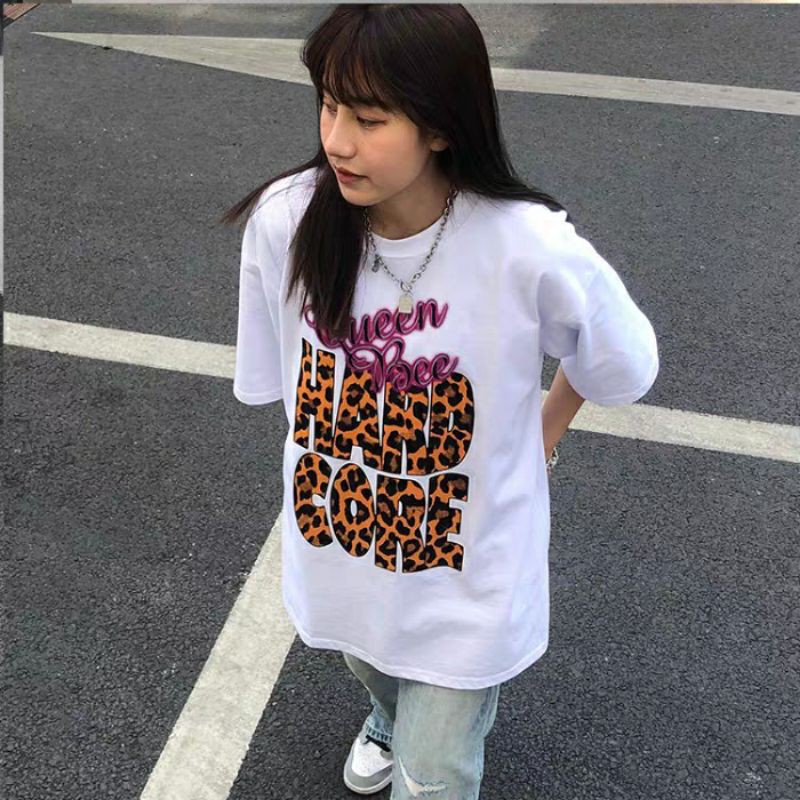 áo thun nam nữ form rộng unisex in hình chữ da beo