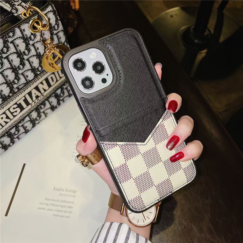 Ốp điện thoại da cao cấp họa tiết kẻ ô với ngăn đựng thẻ cho iPhone 12 12 Pro 12 Pro Simple 11 Pro Max 7 8 Plus