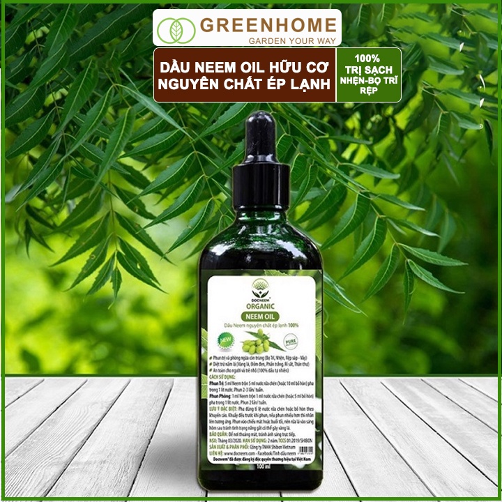 Dầu Neem oil, chai 50ml, hữu cơ phòng trị sâu bệnh hoa hồng, phong lan, cây cảnh, nguyên chất ép lạnh |Greenhome