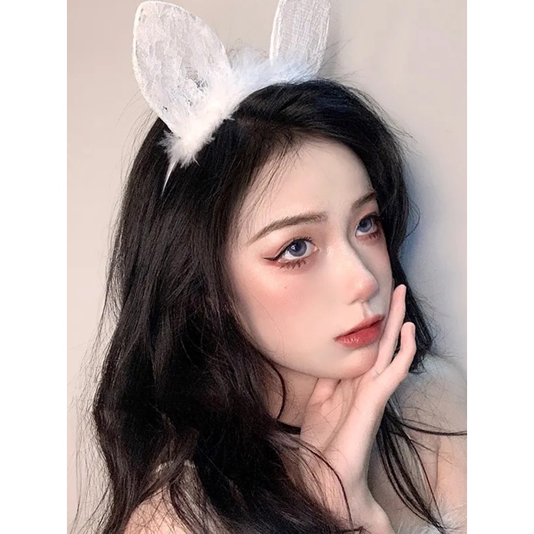 Bờm Tóc Tai Mèo Cài Tóc Tai Thỏ Hoá Trang Tiểu Thư Mèo – Băng Đô Cài Tóc Ren Sexy Gợi Cảm
