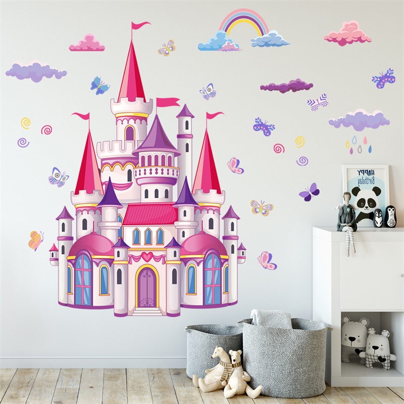 Sticker Dán Tường Họa Tiết Hình Lâu Đài Cổ Tích Sáng Tạo Trang Trí Phòng Cho Bé