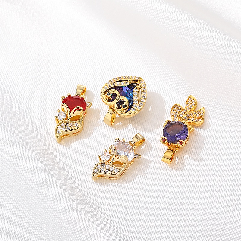 Mặt Dây Chuyền Đá Zircon Hình Cá Vàng 14K Tự Làm Trang Sức