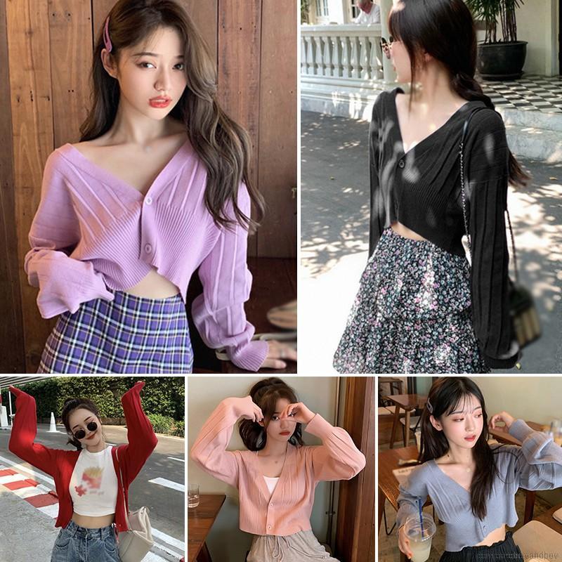 Áo Len Dài Tay Cổ Tim Phong Cách Hàn Quốc Dành Cho Nữ