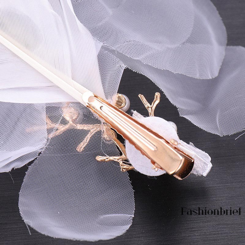 Kẹp tóc trang trí vải lụa đính ngọc trai giả xinh xắn cho cô dâu