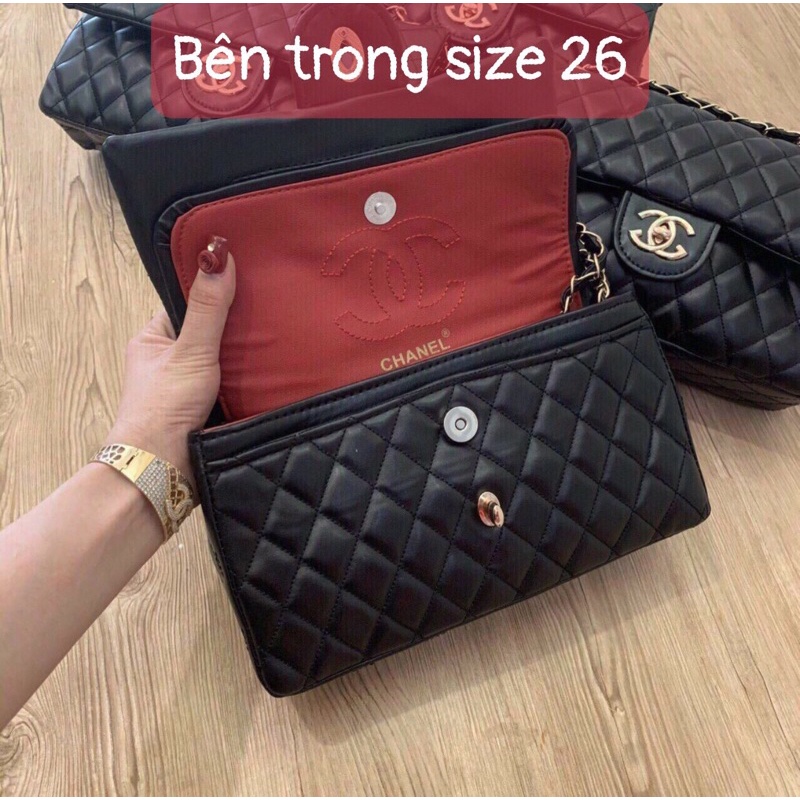 Túi Xách Nữ Classic thêu ô trám Hai Nắp Da Bóng Siêu Hot TN115