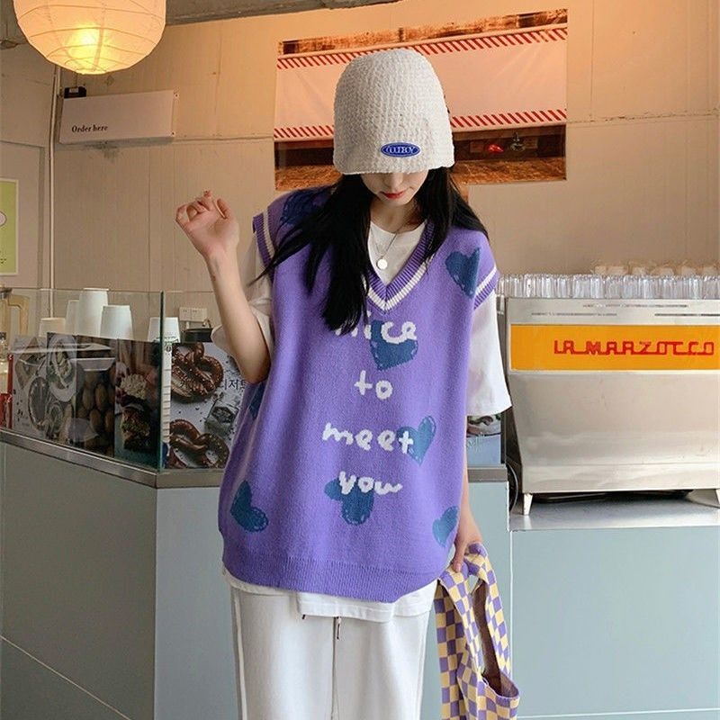 Áo len không tay cổ chữ v dáng rộng thời trang theo phong cách hàn quốc cho nữ