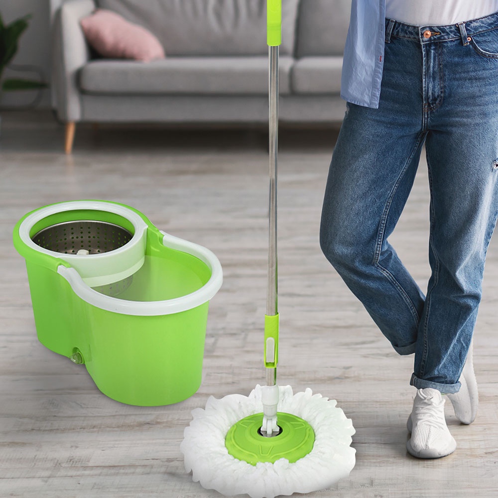 HomeBase Me Living Bộ cây lau nhà quay bằng thép không gỉ TAIKU W45xH25xD23cm màu xanh lá