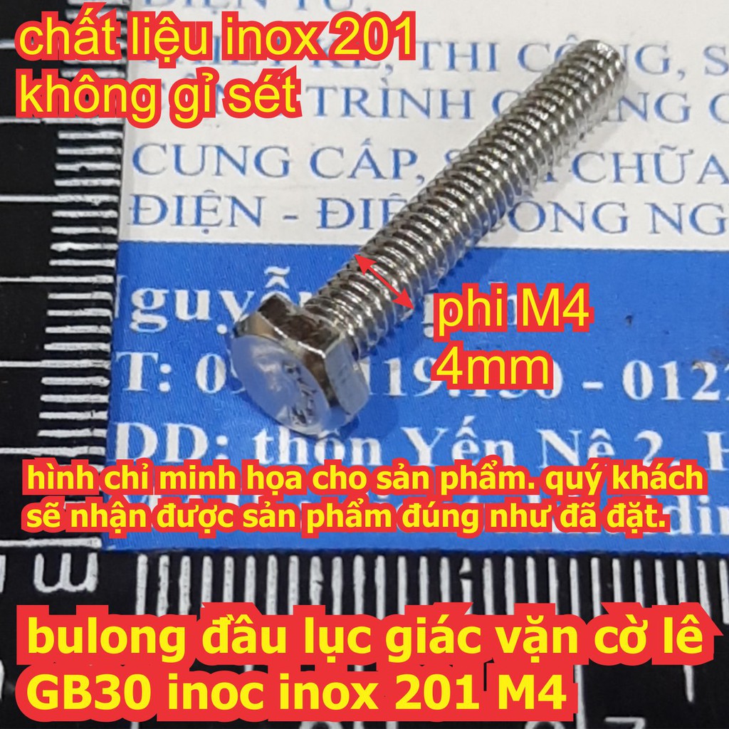 bulong bu lông đầu lục giác vặn cờ lê GB30 inoc inox 201 M4 dài 10mm ~ 45mm kde6612