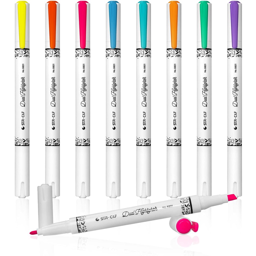 Set 8 cây bút highlight đánh dấu nhớ dòng 2 đầu phù hợp cho học sinh văn phòng STA-8001