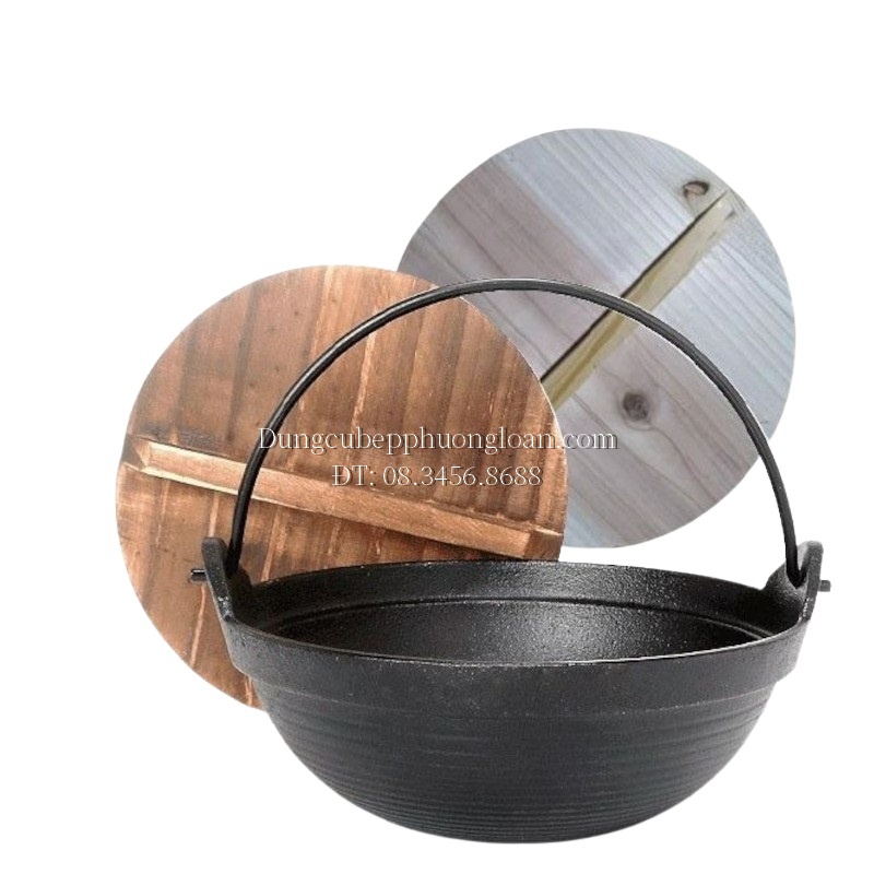 Nồi lẩu Sukiya, nồi hợp kim nhôm nắp gỗ 18cm