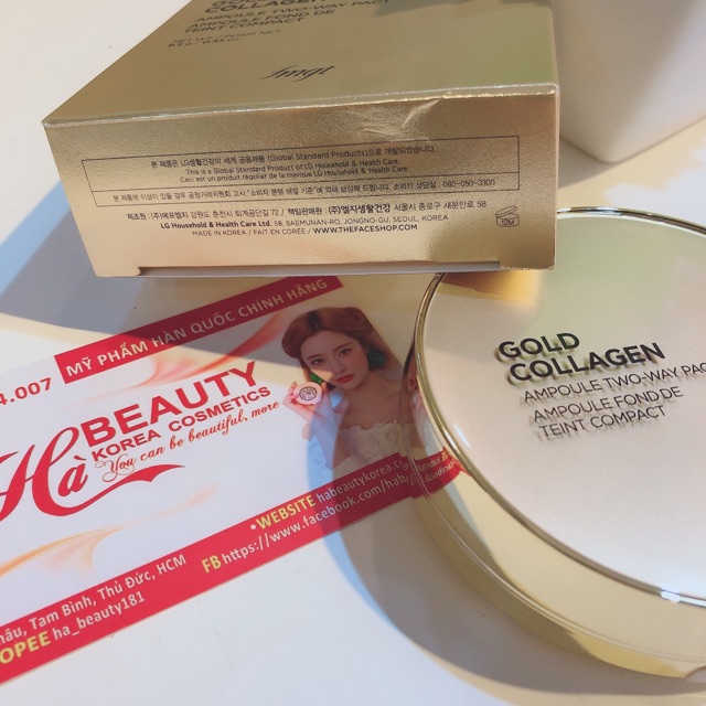Phấn phủ trang điểm dưỡng da chống nắng Gold Collagen Ampoule Two Way Pact The Face Shop fmgt 9.5g SPF30+PA+++ | BigBuy360 - bigbuy360.vn