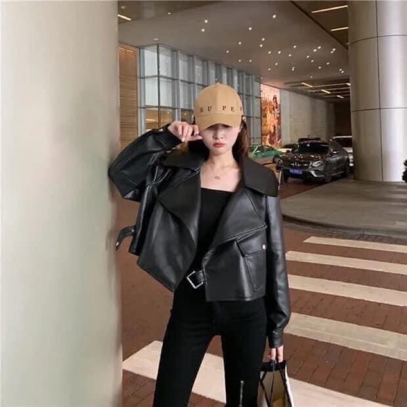 Áo khoác da nữ, áo da ulzzang, ống tay dài phong cách da thật hàn quốc Zinx.vn