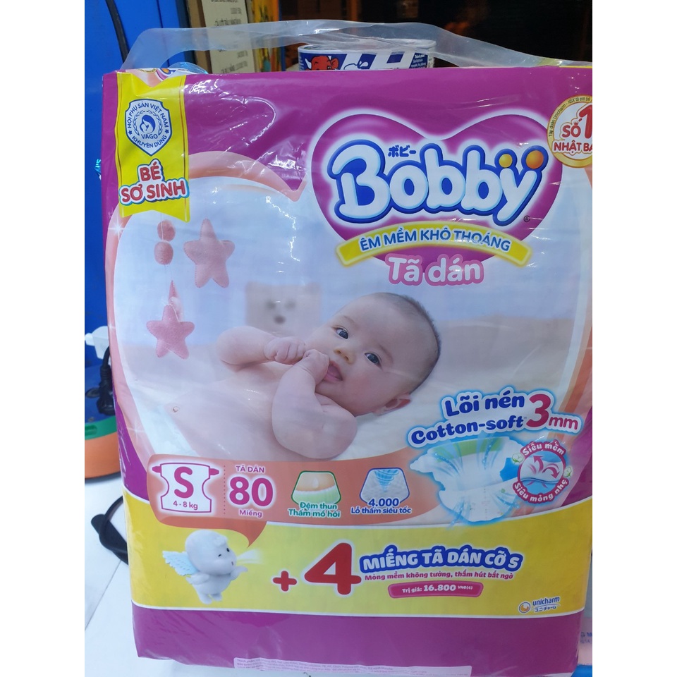 [TẶNG 2 MIẾNG] Tã Dán Sơ Sinh Bobby S 80 Miếng