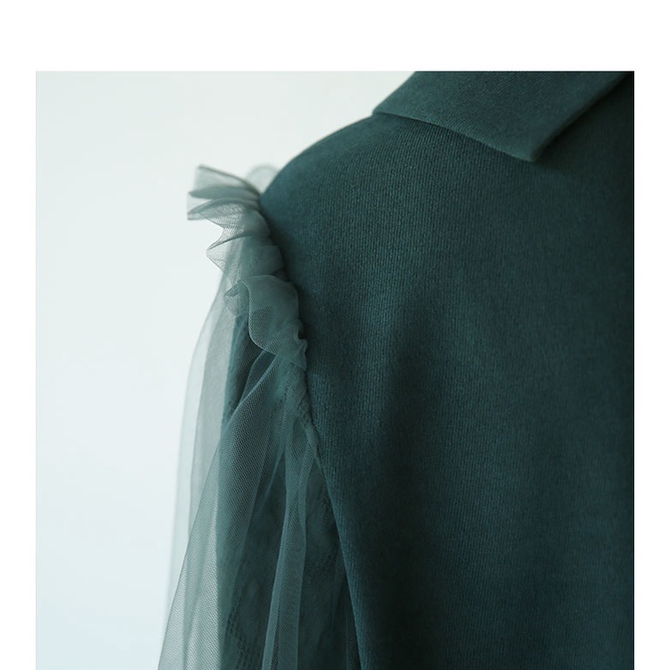 ZHELIHANGFEI Đầm Ngắn Tay Dài Cổ POLO Form Rộng Phong Cách Pháp