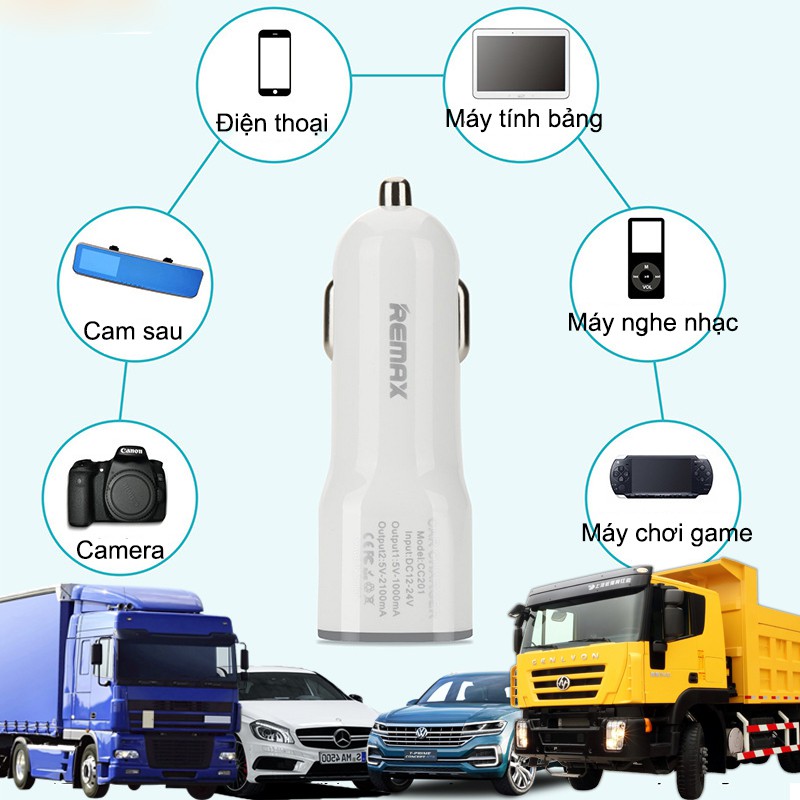 Sạc điện thoại trên xe ô tô, cục sạc điện thoại xe hơi, củ sạc 2 cổng usb TVT-190