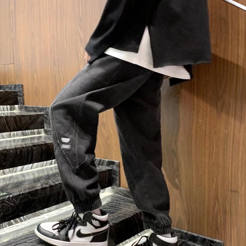 Quần jean ống rộng màu trơn chất lượng cao thời trang Hàn Quốc cho nam cỡ lớn s-3xl
