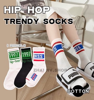 Ready Stock socks free shipping,medium tube socks popular 1997 DISS pattern autumn and winter fashion brand cotton socks, men's and women's street hip-hop high hose, sports basketball socks