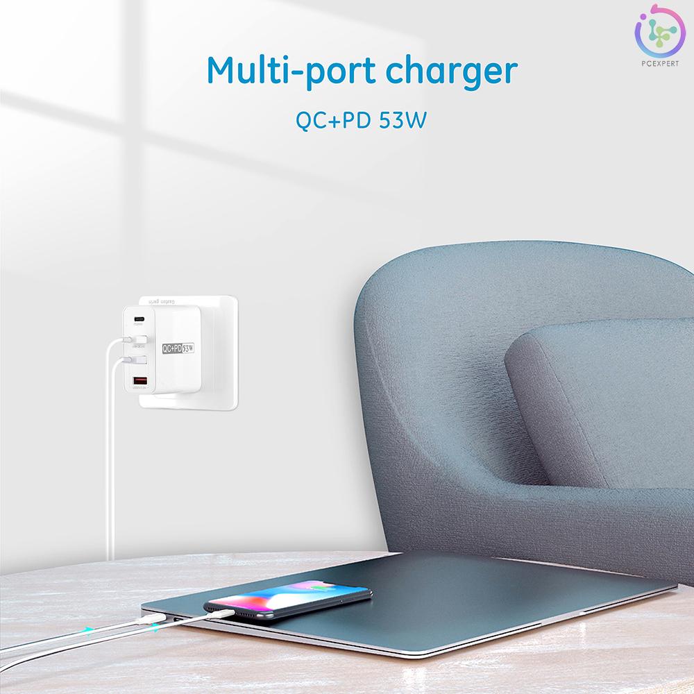 WLX-A6 4 Ports PD+QC3.0 Adapter USB Output Portable Quick Charge 53W Adapter UK Plug