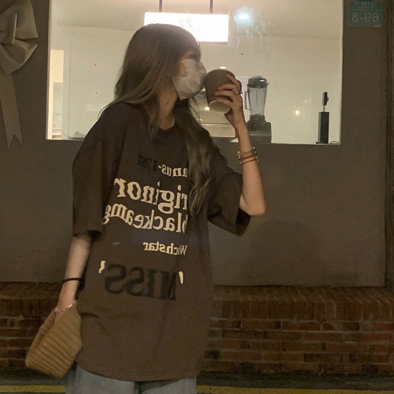 NRVP Áo thun tay ngắn cổ tròn 100% cotton thời trang phong cách Hàn Quốc cho nữ