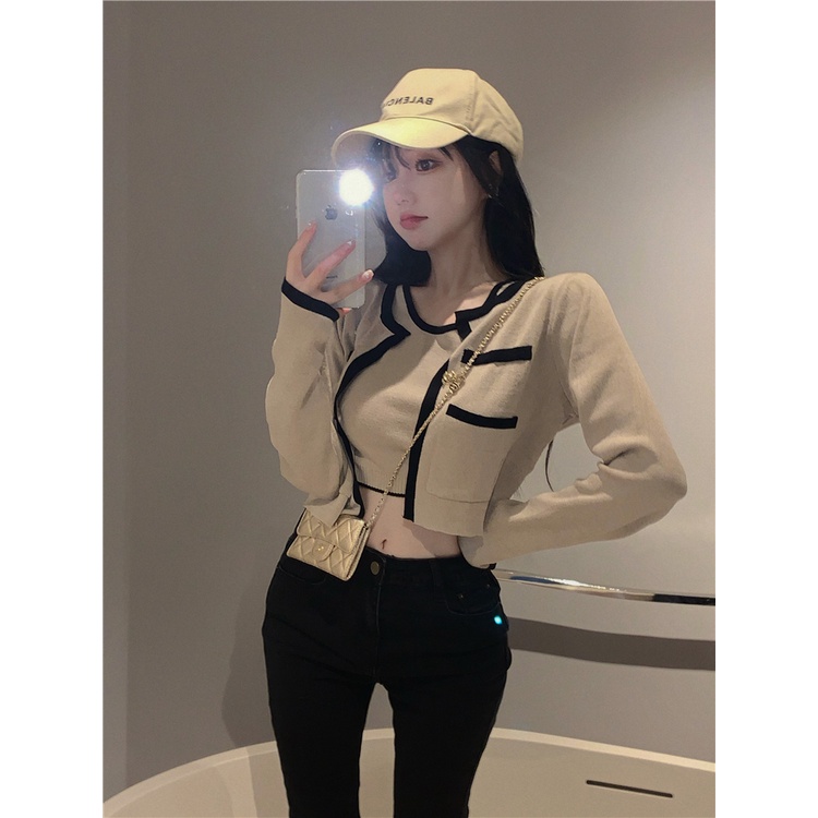 HÀNG SẴN_Set Áo Cardigan Len Dệt Kim Ôm Croptop