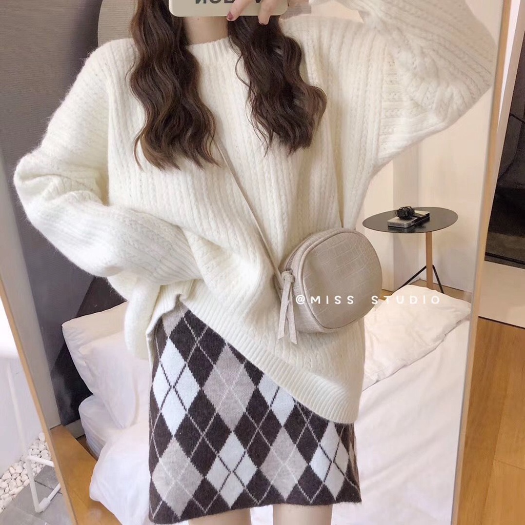 Áo Sweater Dệt Kim Cổ Tròn Phong Cách Hàn Quốc