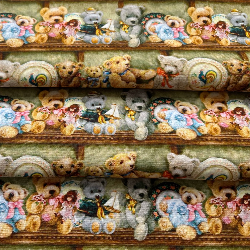 Vải Cotton In Hình Gấu Bông Phong Cách Vintage Dùng May Vá Thủ Công DIY