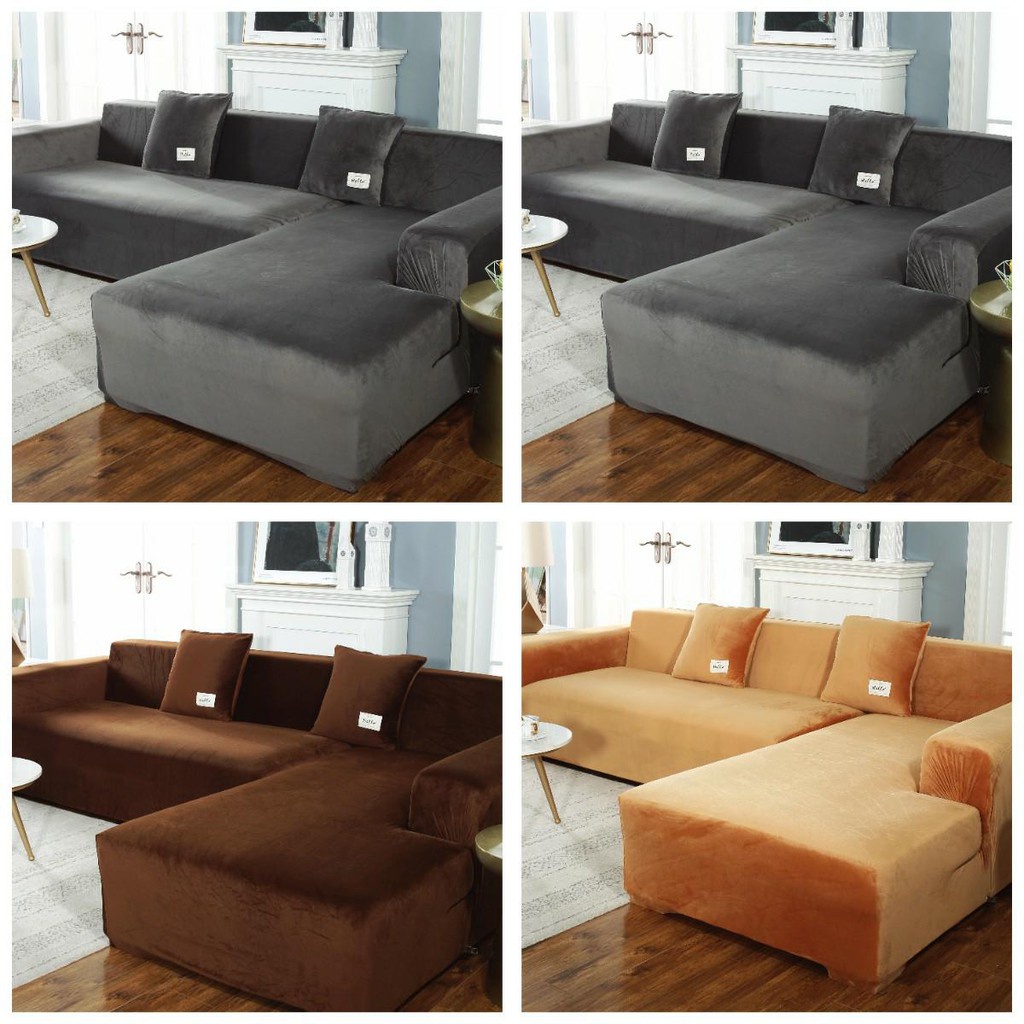 Vỏ Bọc Ghế Sofa 1 / 2 / 3 / 4 Chỗ Ngồi Hình Chữ L Bằng Nhung Co Giãn Trang Trí Phòng Khách