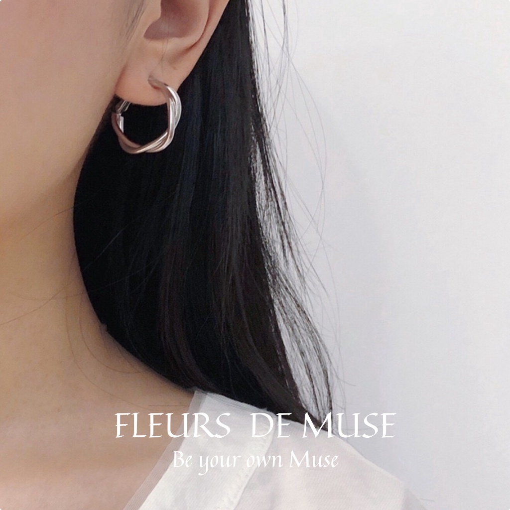 Khuyên tai xoắn mạ vàng sáng size vừa phong cách Retro Fleurs de Muse