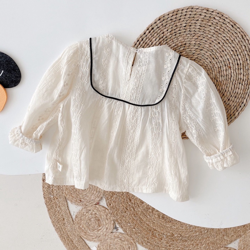 ✨Hàng Mới Về Mới✨Áo Sơ Mi Cotton Màu Trắng Trơn Tay Dài Phong Cách Hàn Quốc Thời Trang Xuân Thu Mới 2022 Dành Cho Bé Gái
