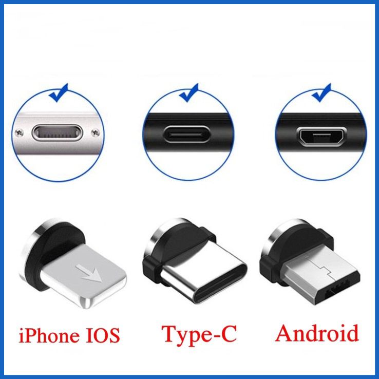 Dây Sạc Nam Châm Xoay 360 Độ Dây Dù Có LED Cao Cấp 3 Đầu Iphone - micro USB - Type C