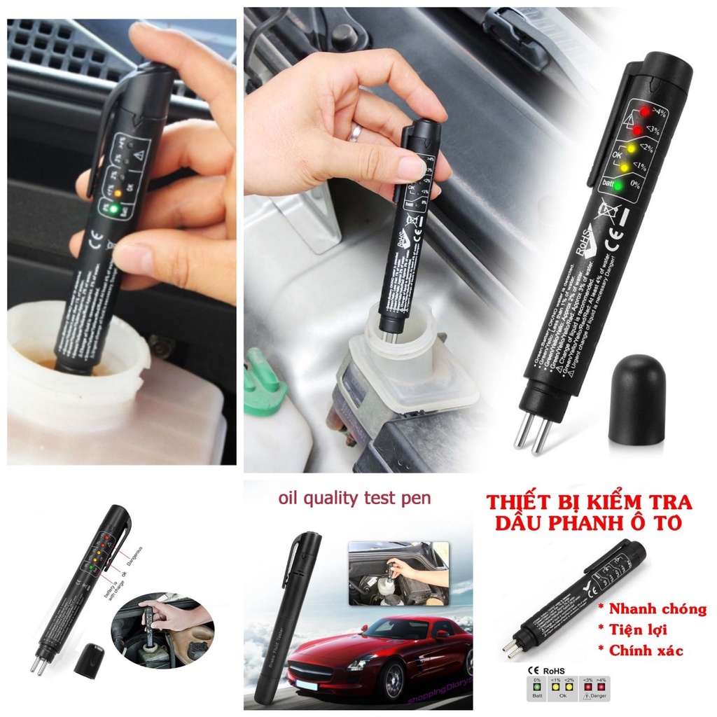 Dụng cụ thiết bị bút thử dầu phanh, dầu thắng ô tô xe máy kiểm tra chất lượng nhanh có đèn chỉ số báo led